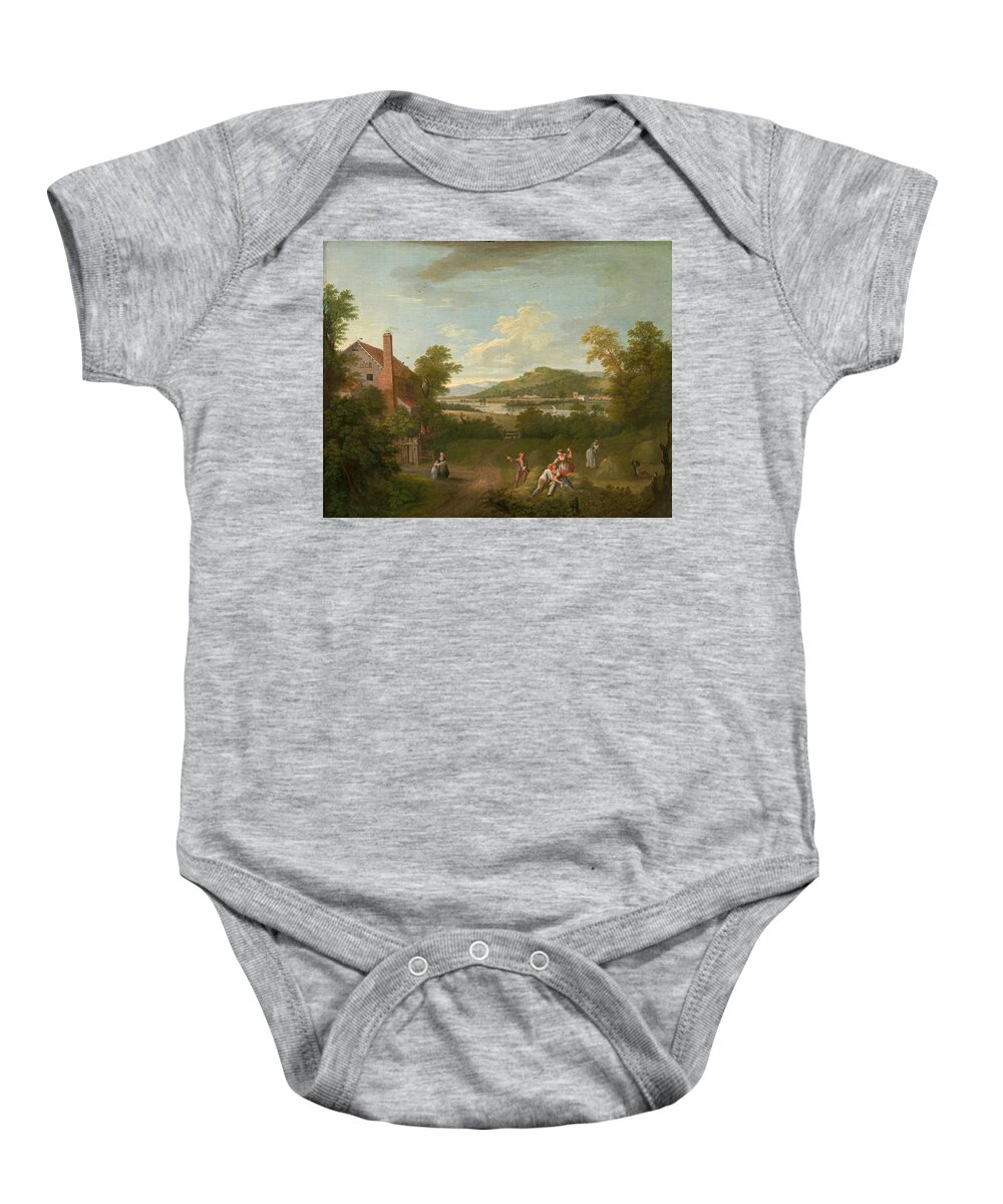George Lambert Baby Onesie featuring the painting Landscape with Farmworkers by George Lambert