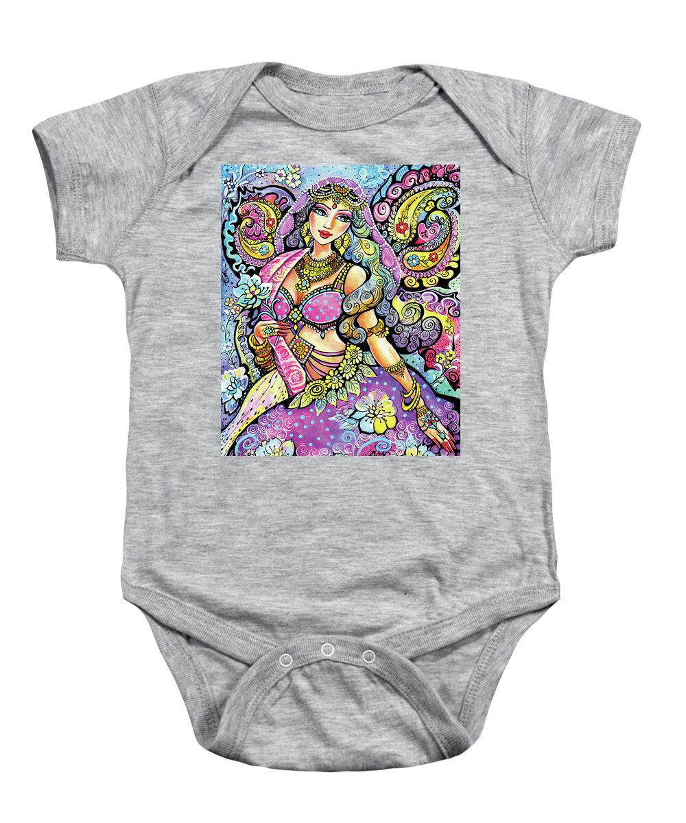 Indian Dancer Baby Onesie featuring the painting Purple Paisley Flower by Eva Campbell