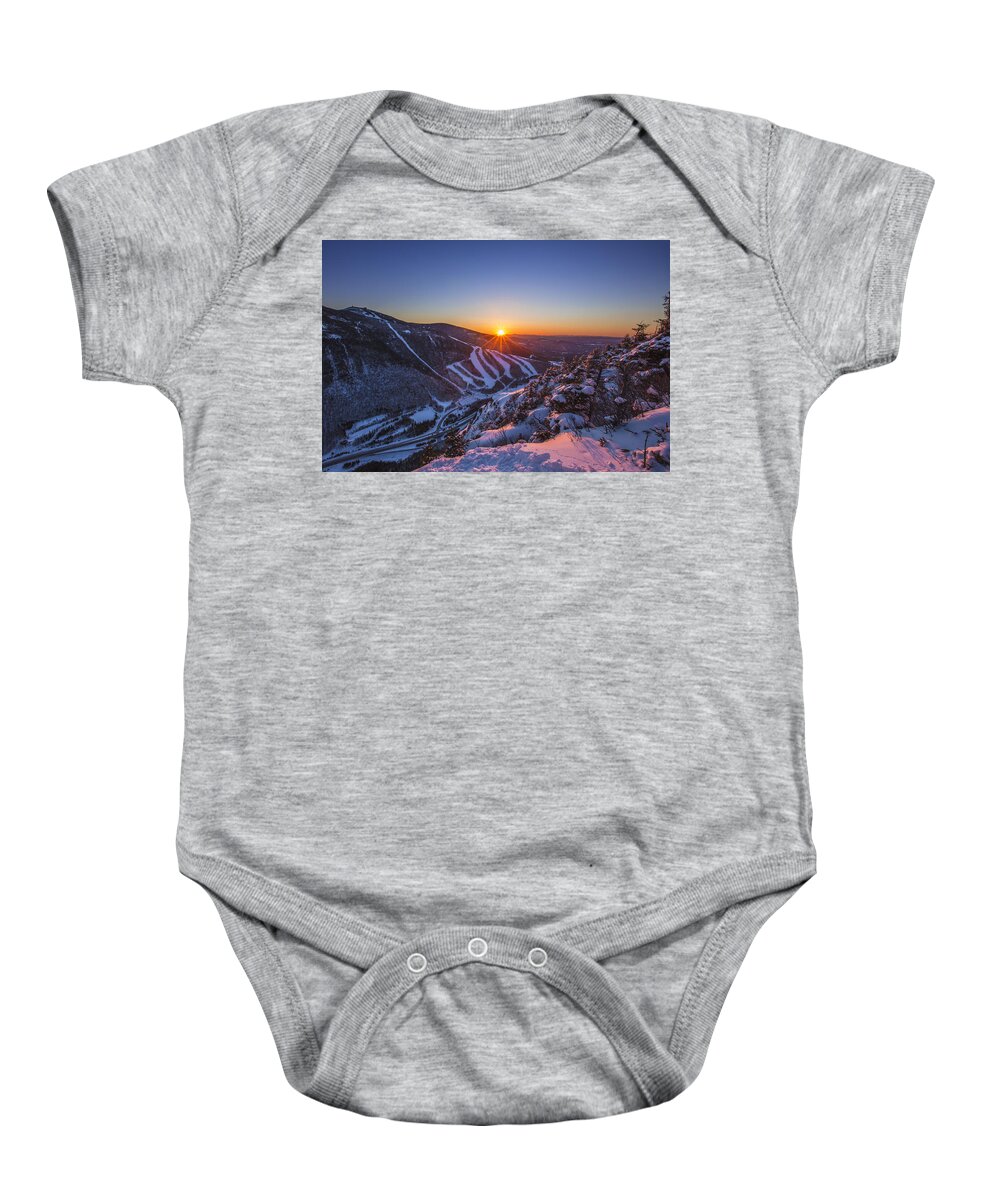 Last Winter Sunset Over Cannon Mountain Baby Onesie featuring the photograph Last Winter Sunset over Cannon Mountain by White Mountain Images