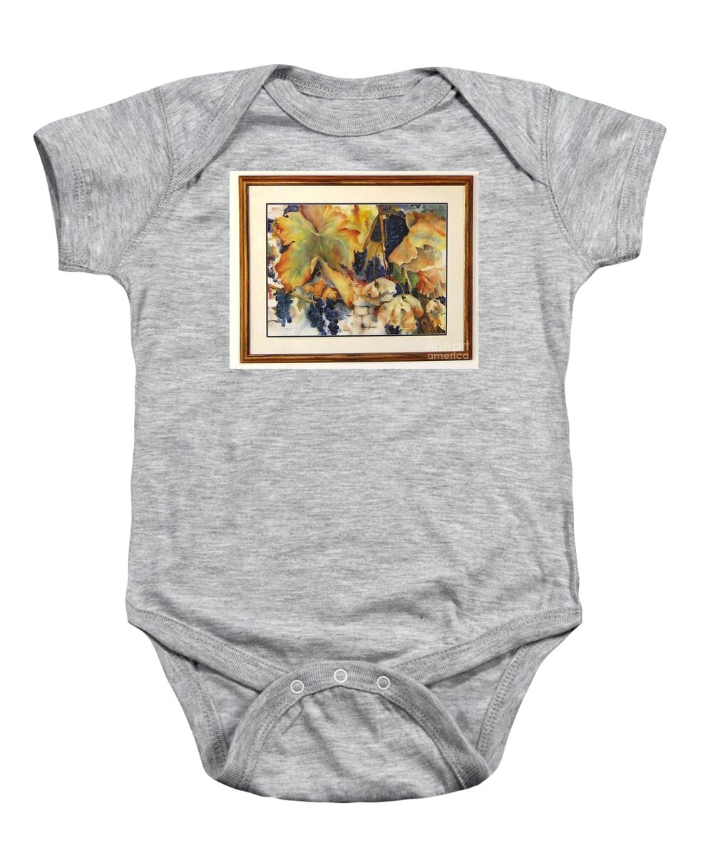 Grapes Baby Onesie featuring the painting The Magic of Autumn Framed by Maria Hunt