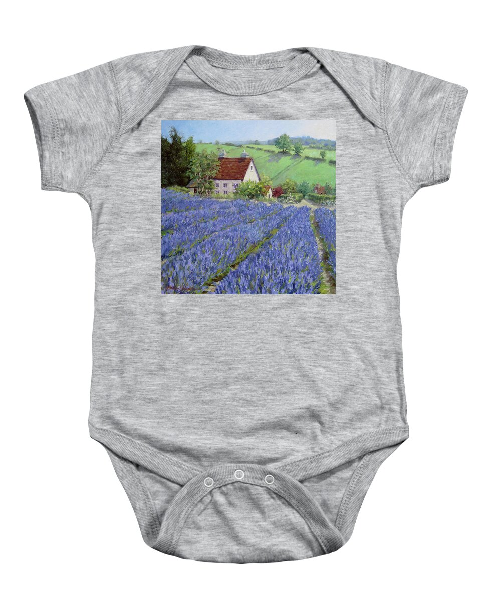 England Landscape Baby Onesie featuring the painting Lavender Hill by L Diane Johnson