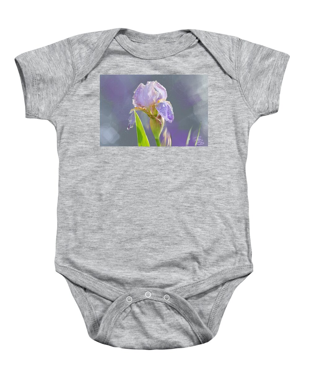 Beautiful Baby Onesie featuring the digital art Lavender iris in the morning sun by Debra Baldwin