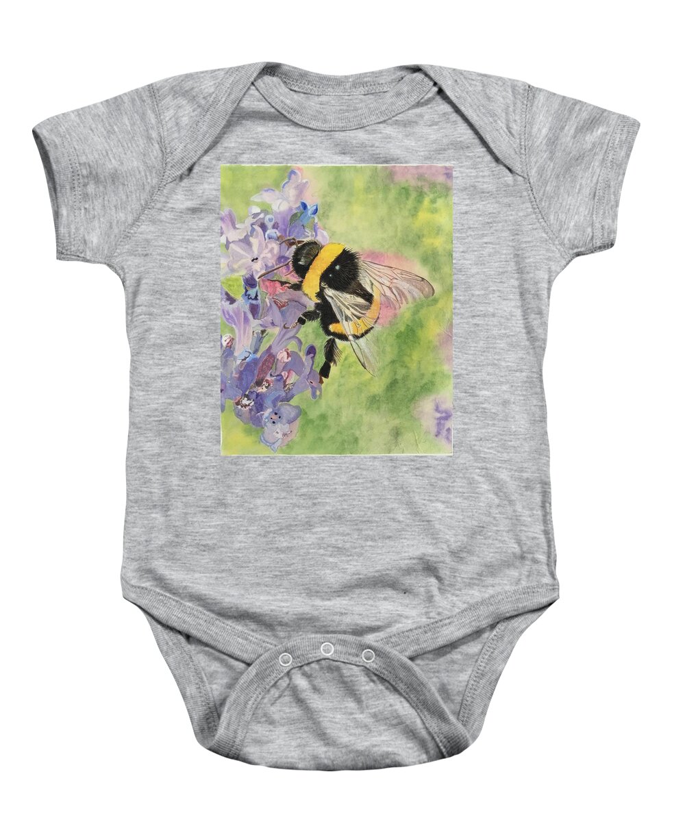 Lavender Baby Onesie featuring the painting Lavender Visitor by Sonja Jones