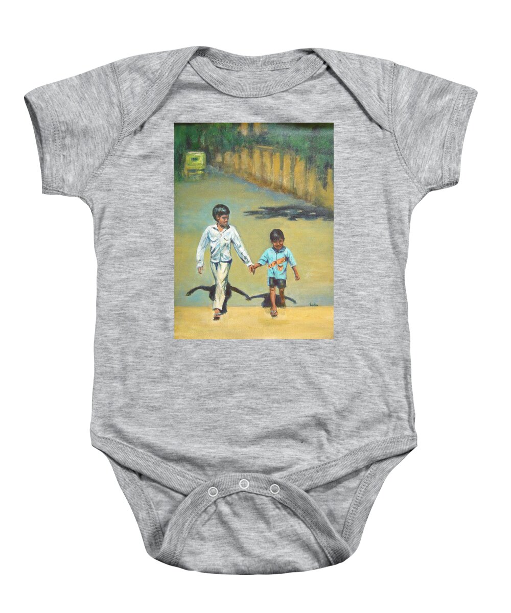 Lead Baby Onesie featuring the painting Lead Kindly Brother by Usha Shantharam