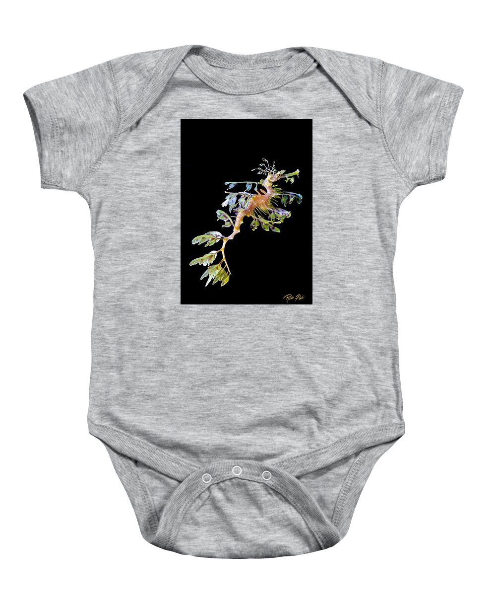 Animals Baby Onesie featuring the photograph Leafy Sea Dragon in Blackness by Rikk Flohr