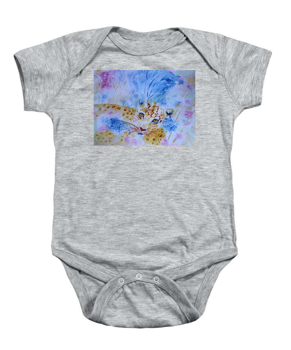 Leopard Baby Onesie featuring the painting Leopard Hide and Seek by Vera Smith