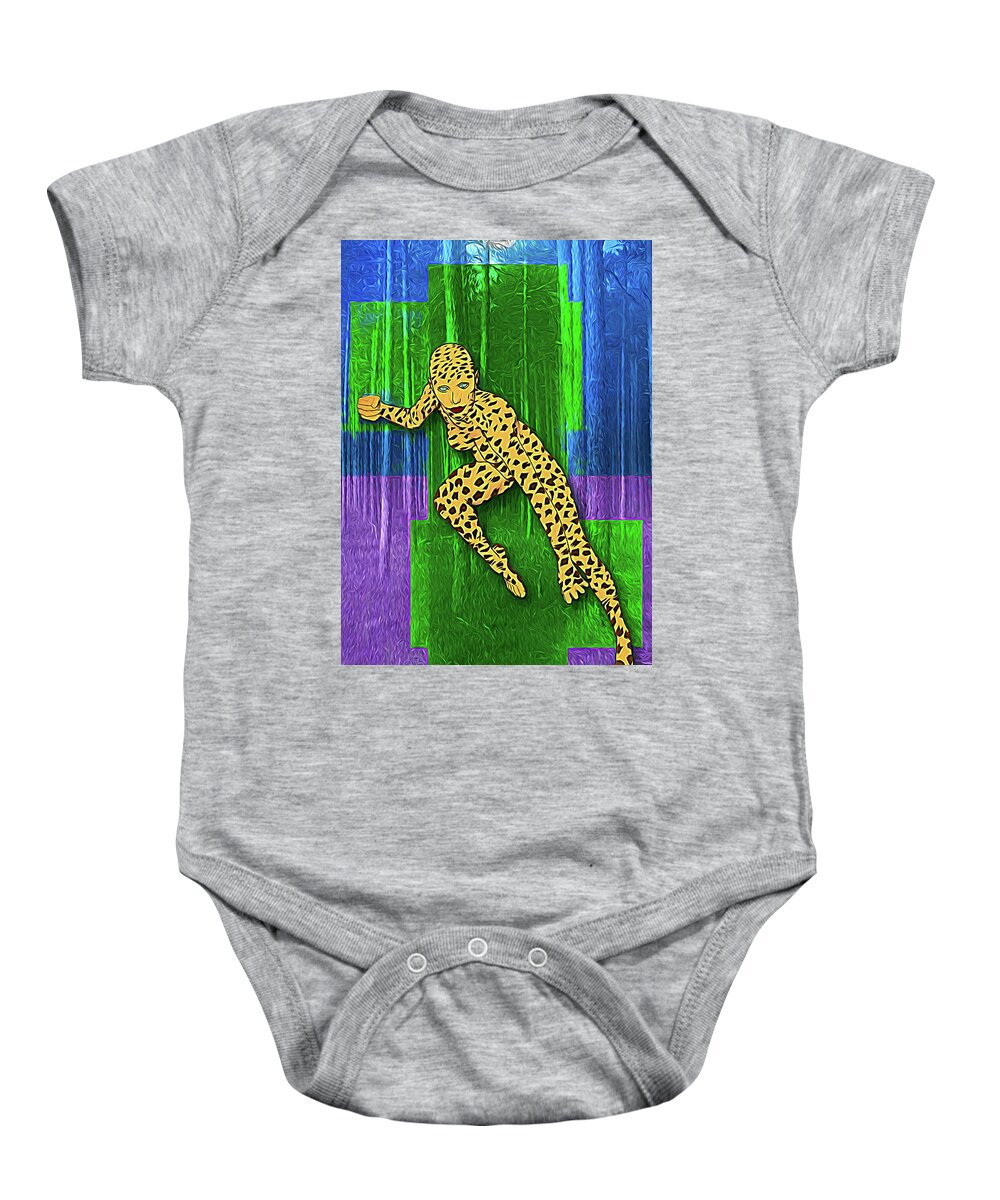 Surreal Baby Onesie featuring the digital art Leopard Woman by John Haldane