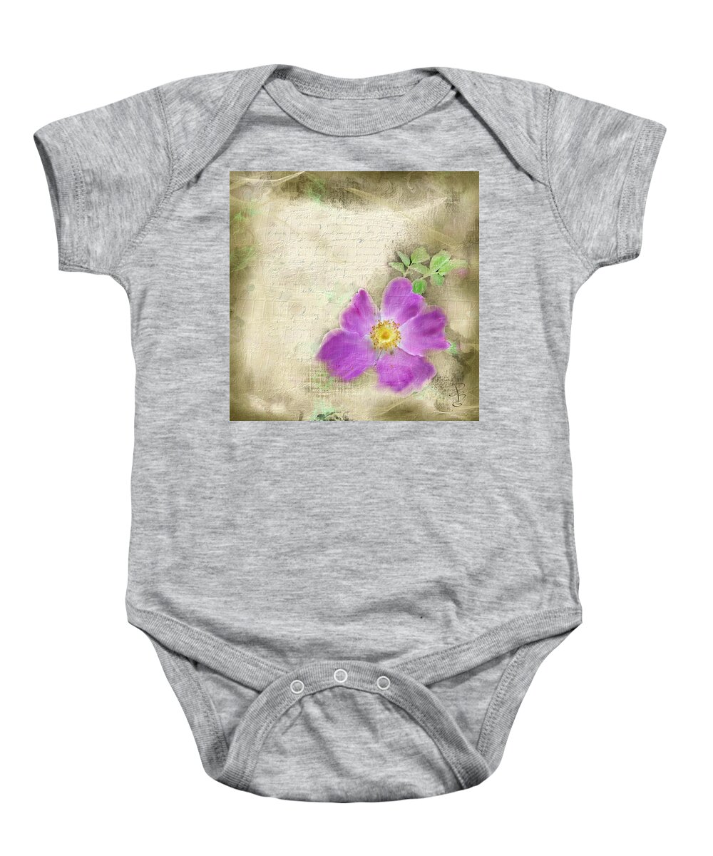 Antique Baby Onesie featuring the digital art Letter with a wild rose by Debra Baldwin