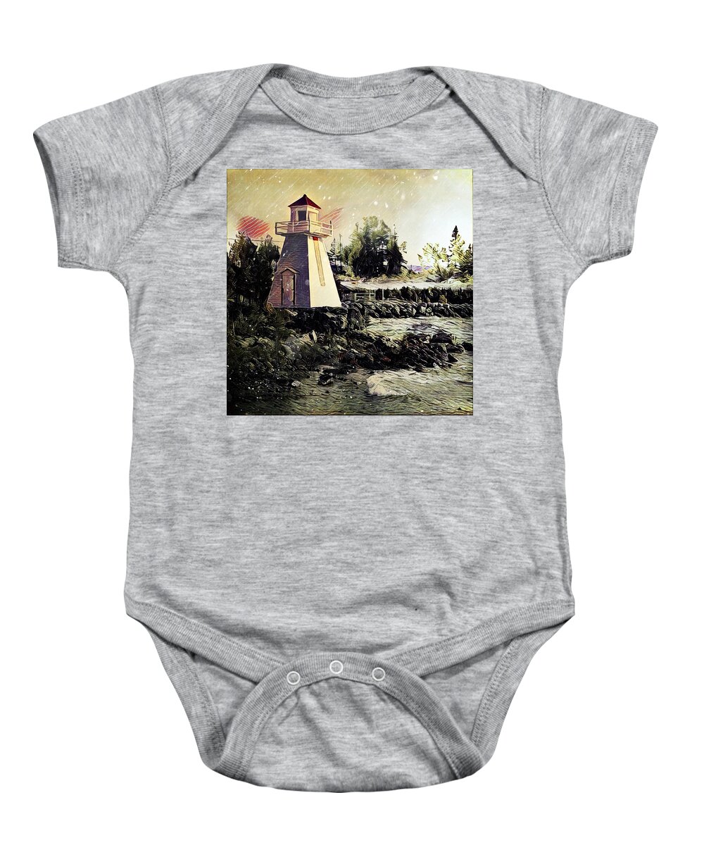 Lighthouse Baby Onesie featuring the digital art Lighthouse at South Baymouth by Julius Reque