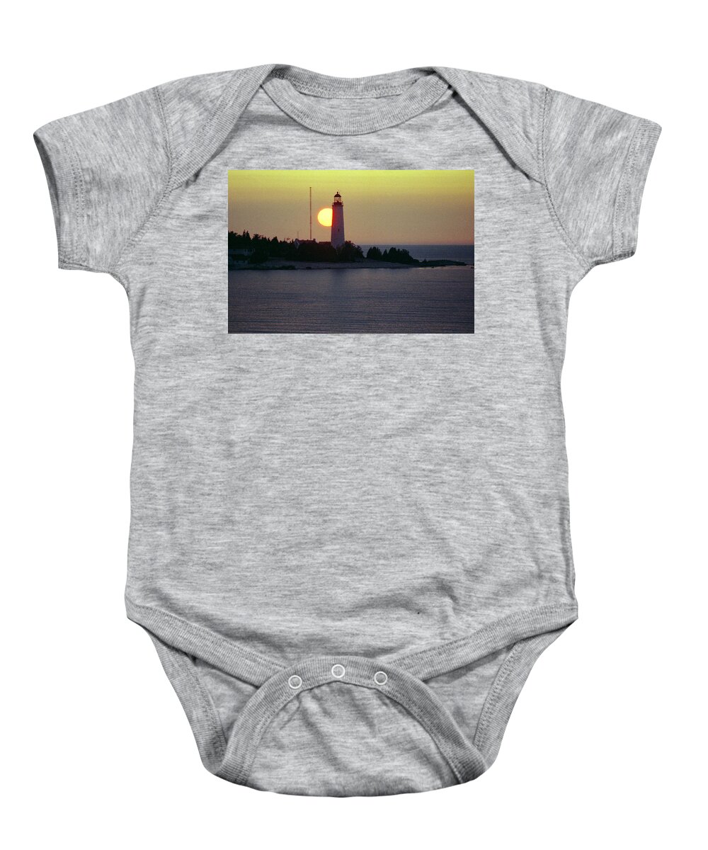 Sunset Baby Onesie featuring the photograph Lighthouse at Sunset by David Bader