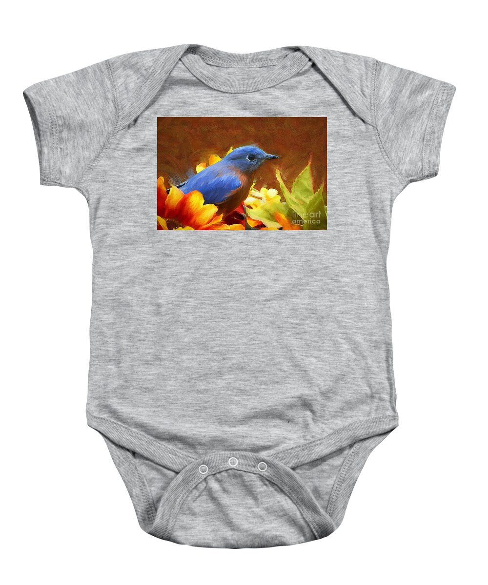 Bluebird Baby Onesie featuring the painting Little Boy Blue by Tina LeCour