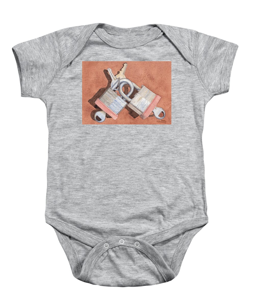 Lock Baby Onesie featuring the painting Locked in an Embrace by Ken Powers