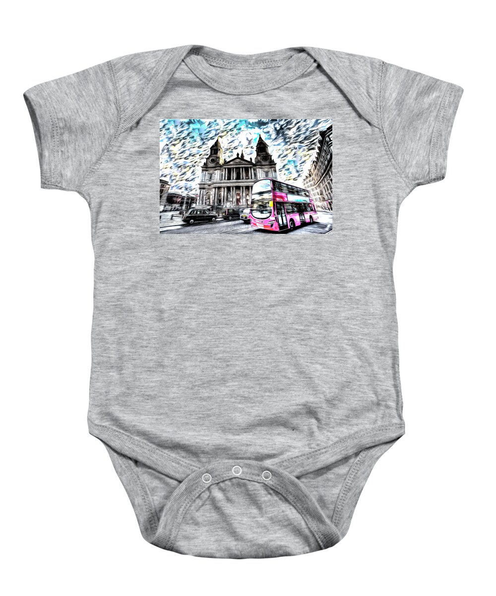 St Pauls Cathedral Baby Onesie featuring the mixed media London Classic Art by David Pyatt