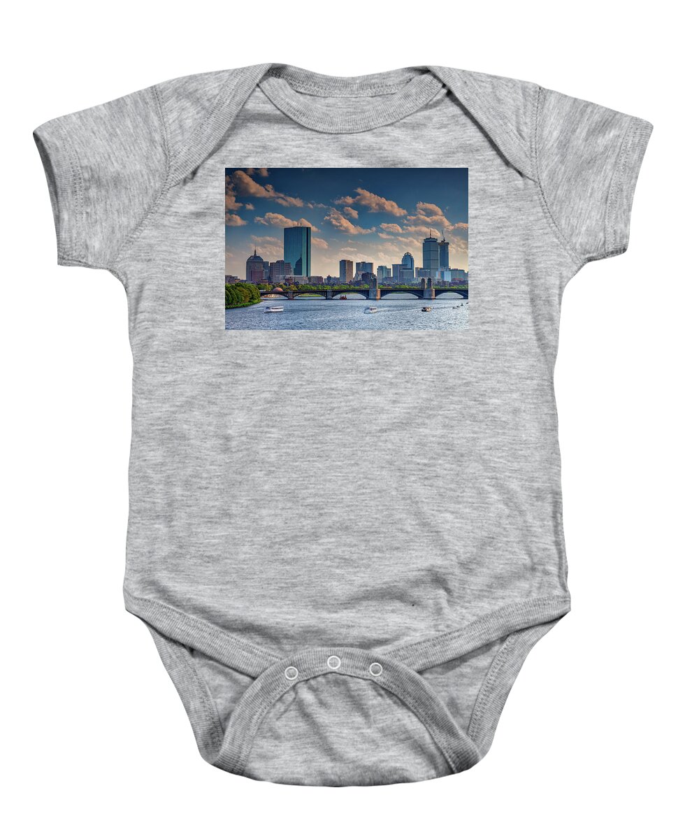 Longfellow Bridge Baby Onesie featuring the photograph Longfellow Bridge and the Boston Skyline by Rick Berk