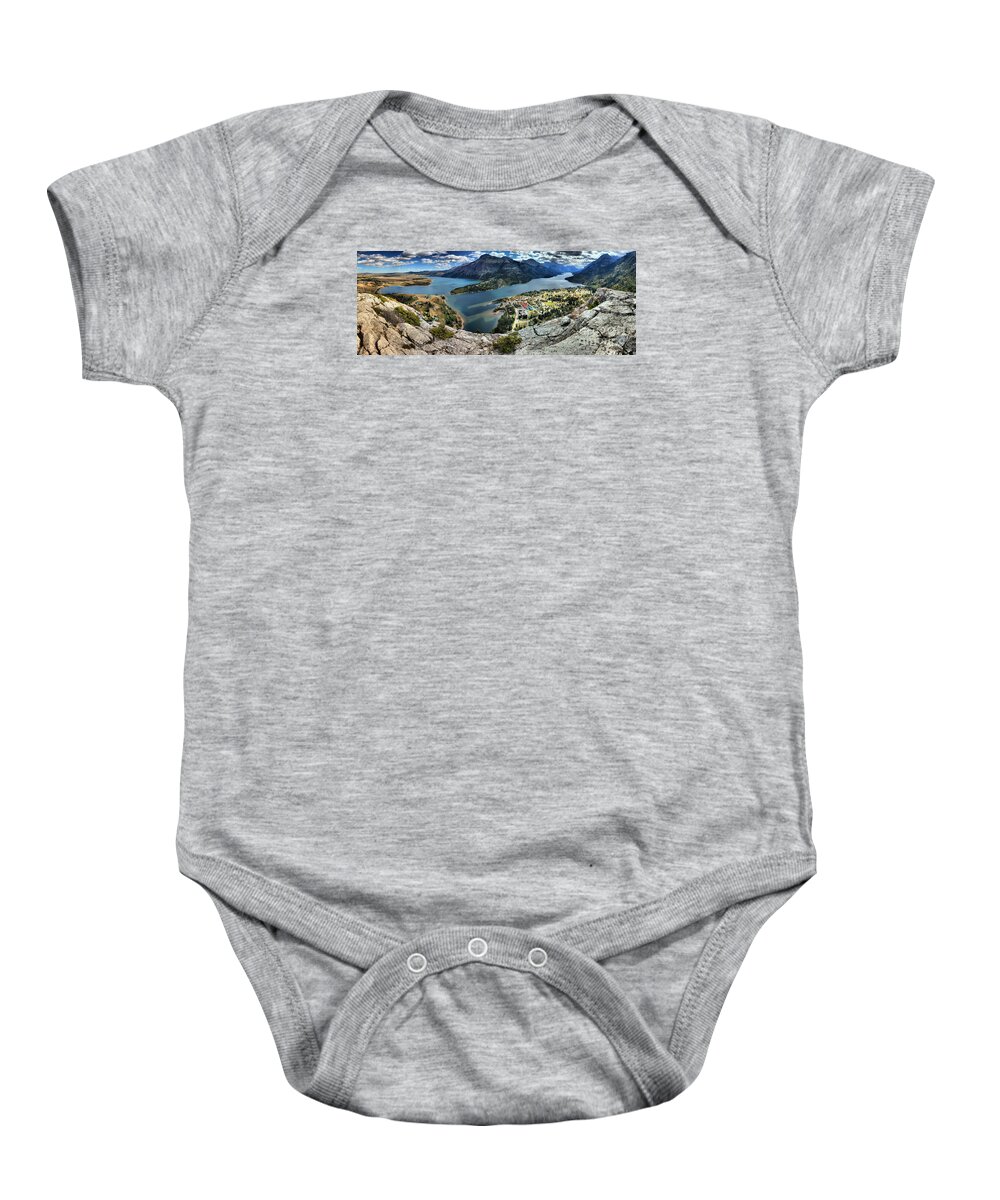 Bears Hump Baby Onesie featuring the photograph Looking Down On Waterton Lakes by Adam Jewell