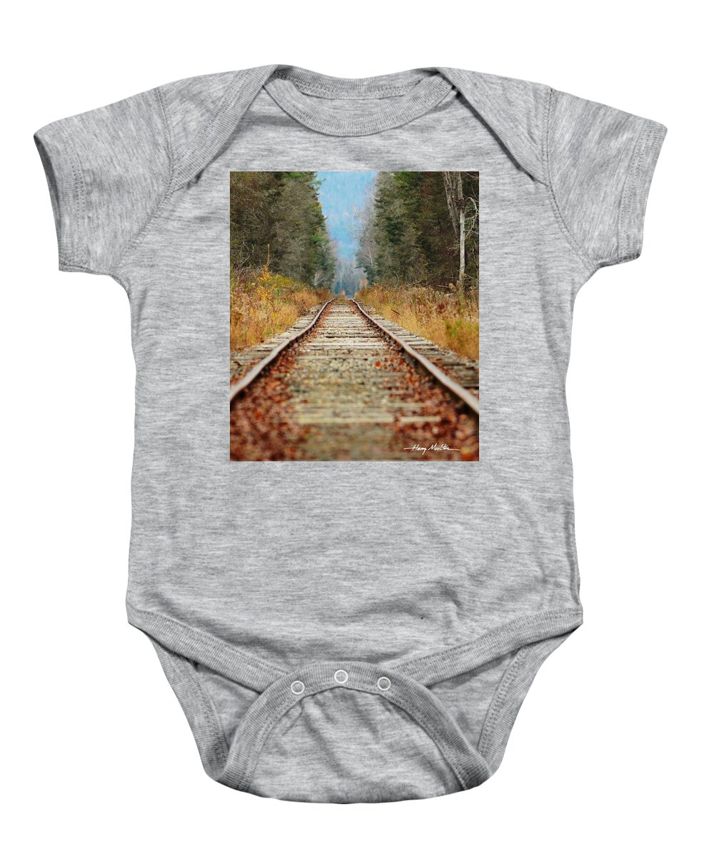 Landscape Baby Onesie featuring the photograph Looking Down the Tracks by Harry Moulton