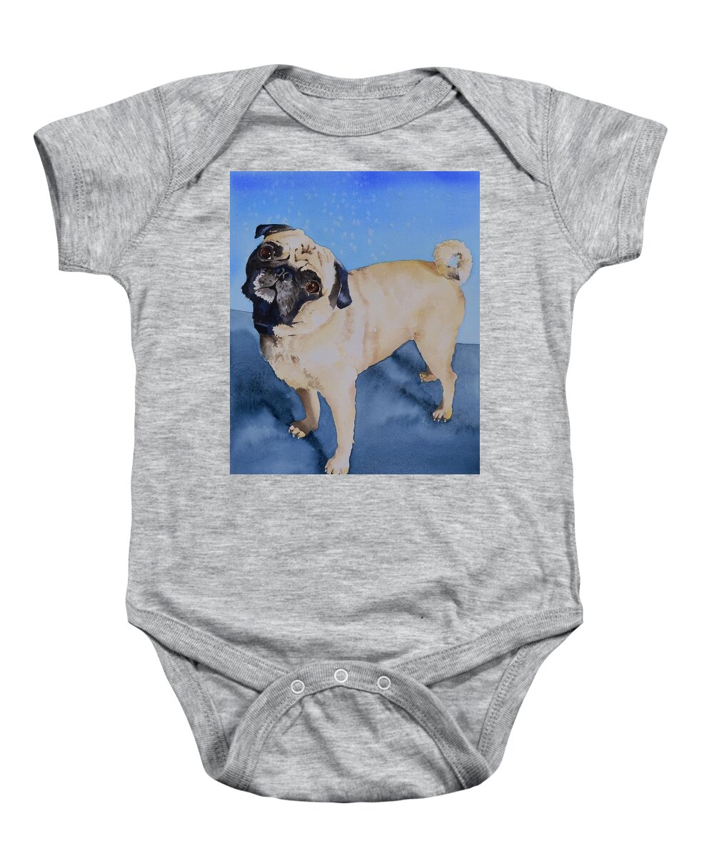 Dog Baby Onesie featuring the painting Louie by Celene Terry