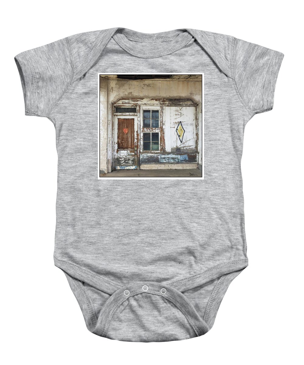 Old Gas Station Baby Onesie featuring the photograph Lovingly Abandoned by Peggy Dietz