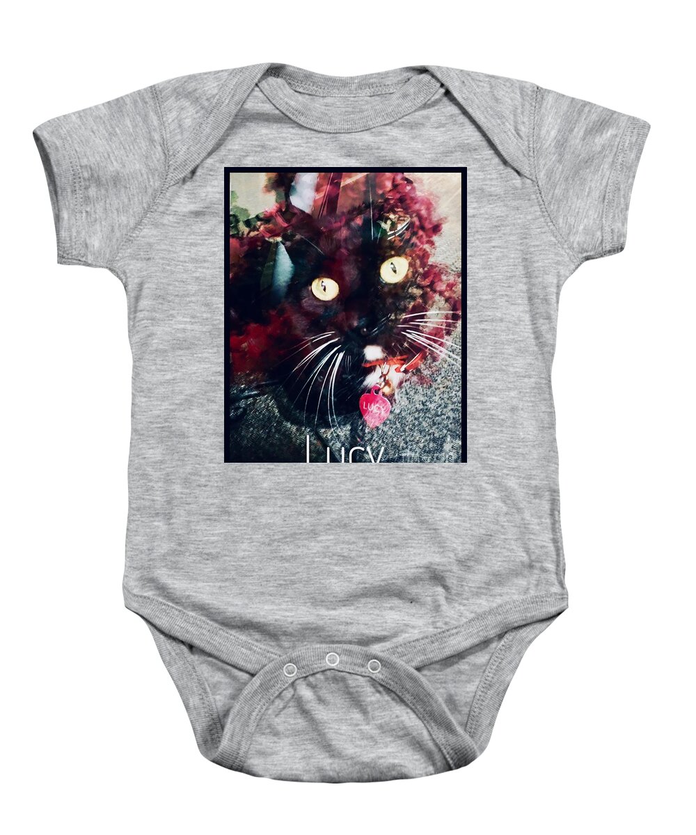 Lucy The Cat Baby Onesie featuring the photograph Lucy The Cat by Susan Garren