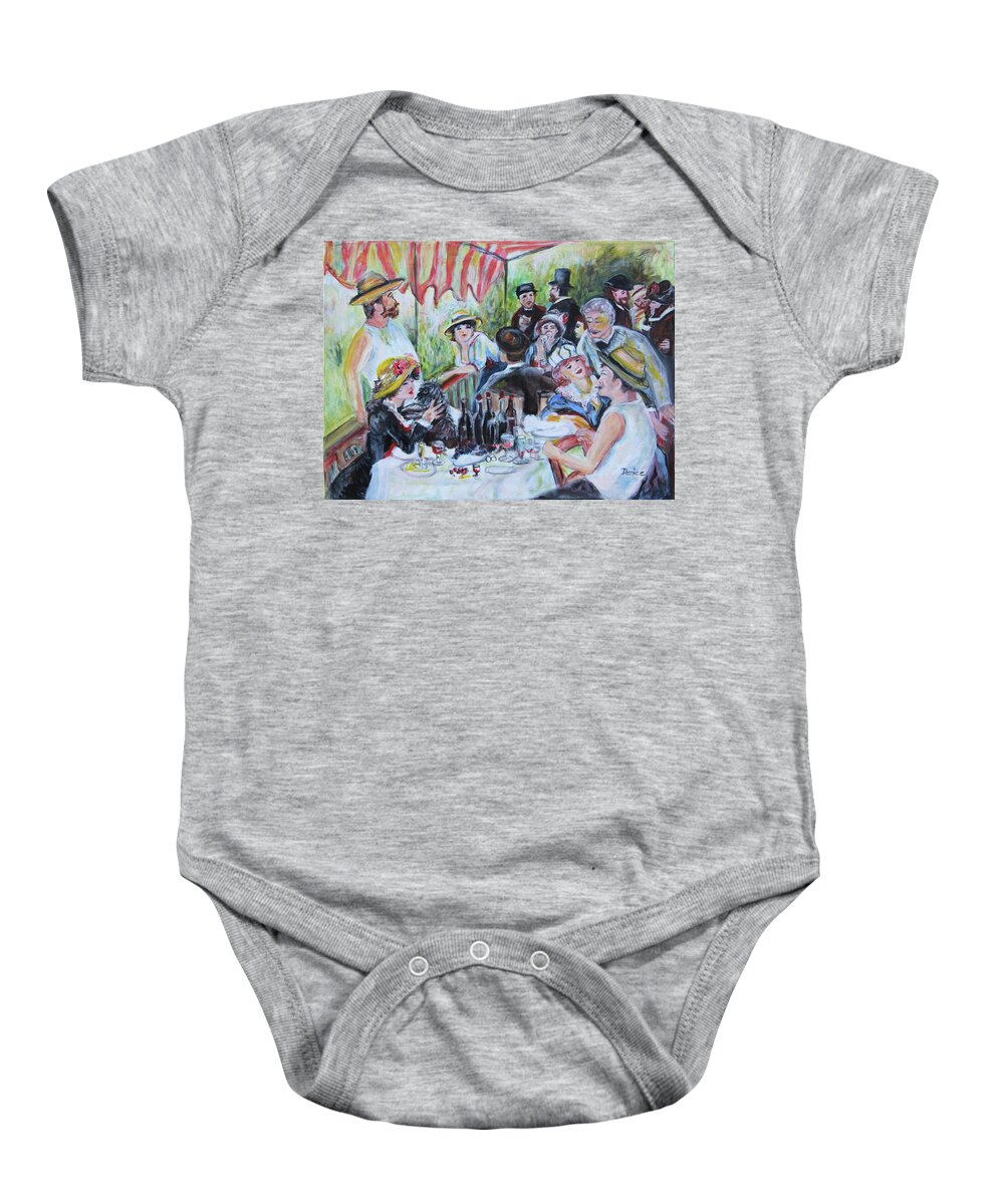 Renoir Baby Onesie featuring the painting Luncheon of the Boating Party by Denice Palanuk Wilson