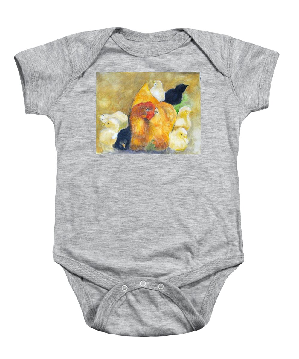  Baby Onesie featuring the painting Ma Ma and chicks by Bobby Walters