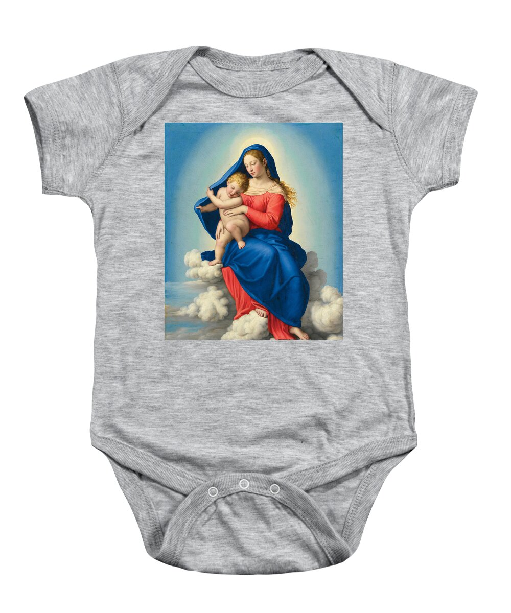 Sassoferrato Baby Onesie featuring the painting Madonna and Child in Glory by Sassoferrato