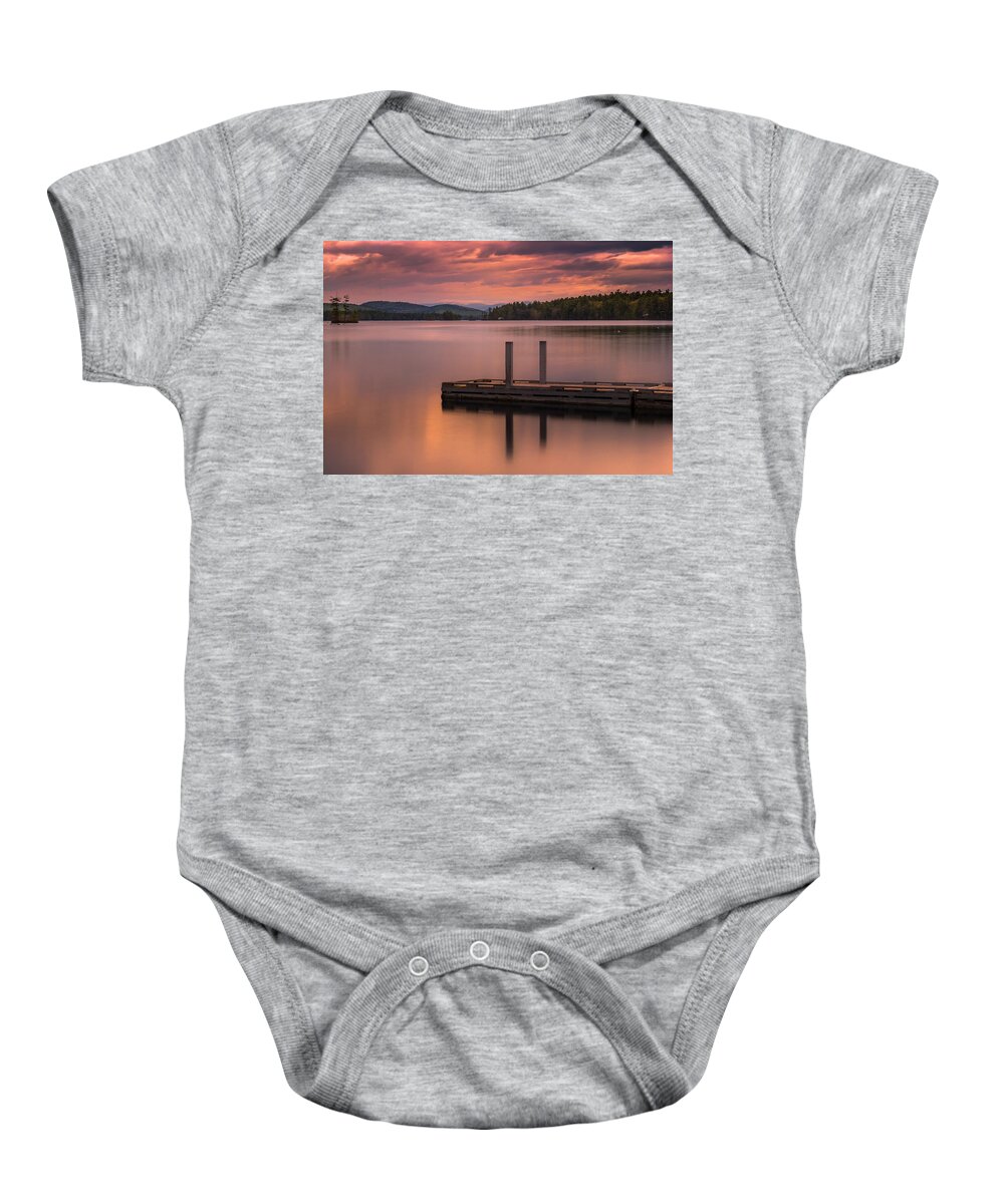 Maine Baby Onesie featuring the photograph Maine Highland Lake Boat Ramp at Sunset by Ranjay Mitra