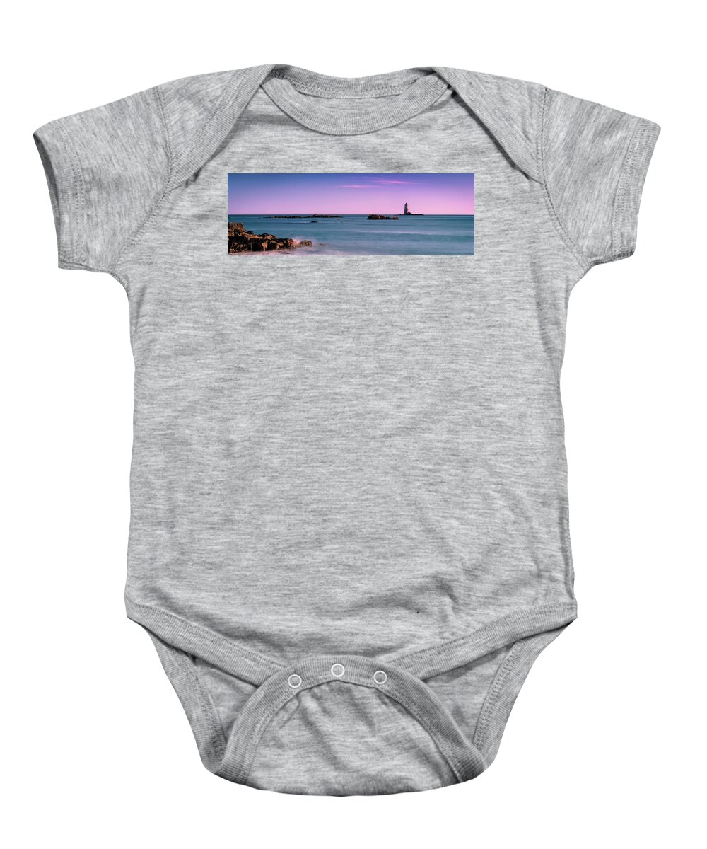 Maine Baby Onesie featuring the photograph Maine Whaleback Lighthouse on Piscataqua River at Sunset by Ranjay Mitra