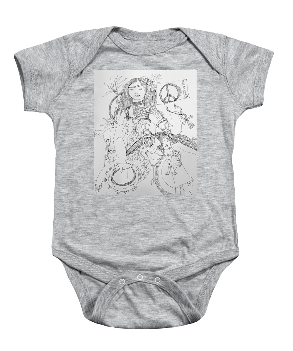 Love Baby Onesie featuring the drawing Make Love not War by Rosalinde Reece