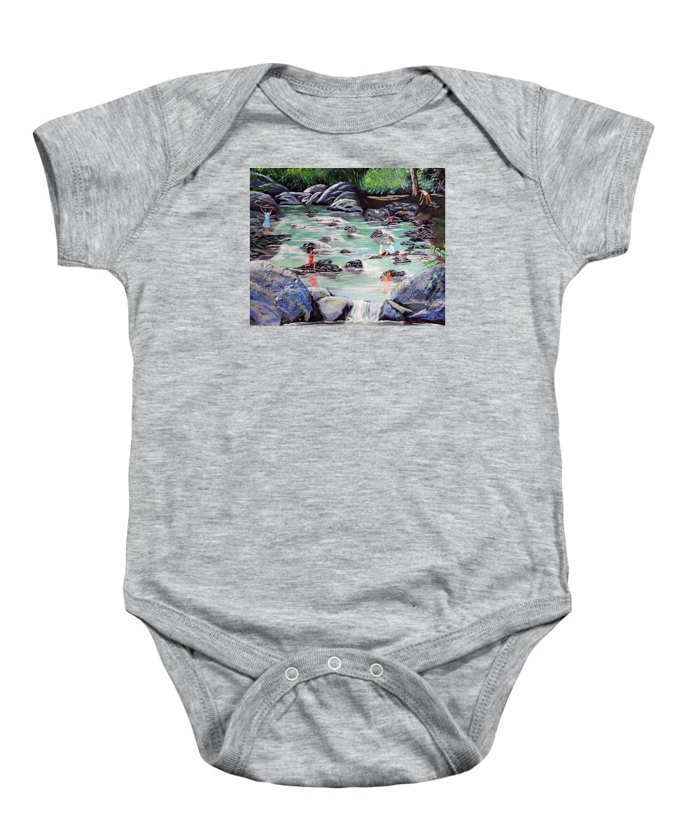 Quebrada Baby Onesie featuring the painting Mami Lavando Ropa by Luis F Rodriguez