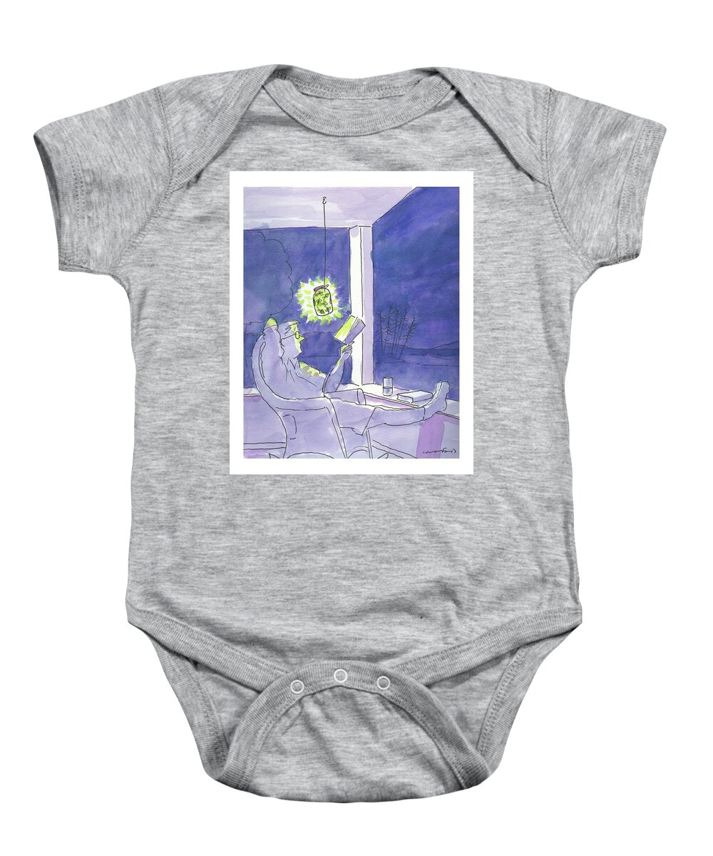 Book Baby Onesie featuring the drawing Man reads by the light of fireflies. by Michael Crawford