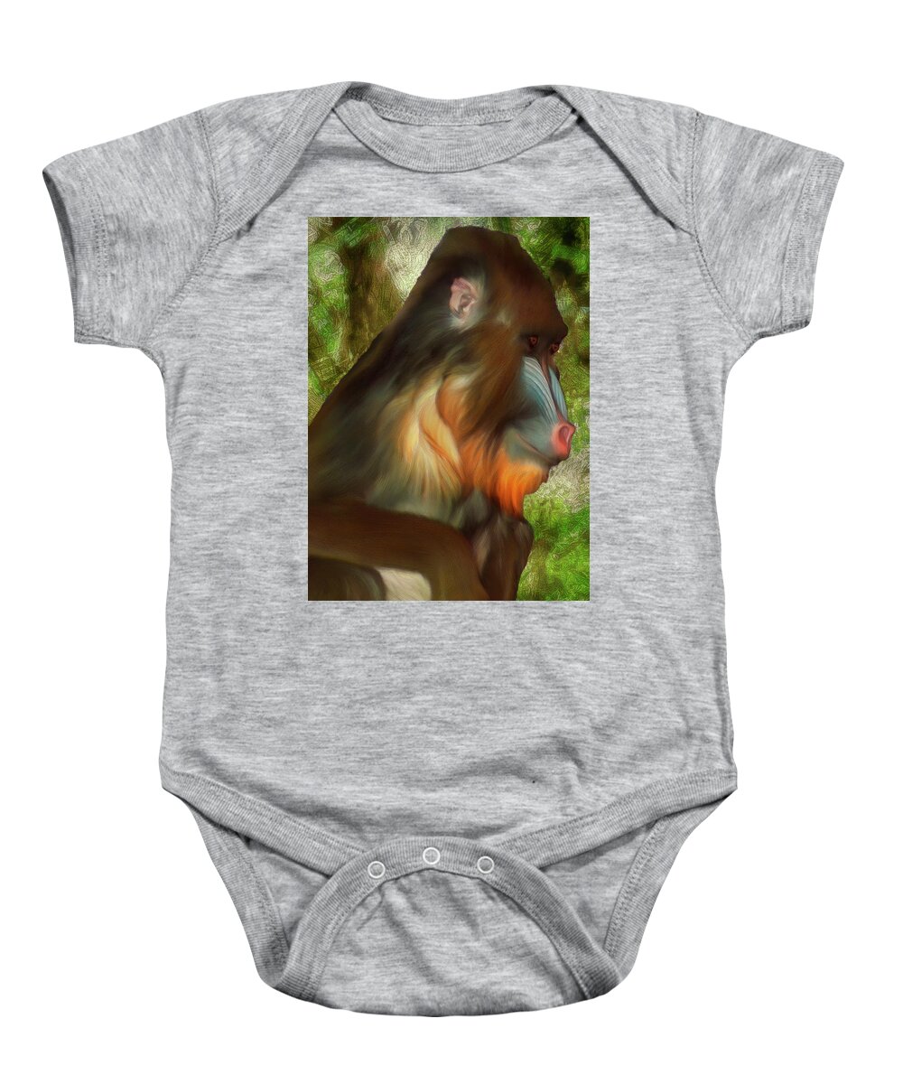 Mandrill Baby Onesie featuring the painting Mandrill 2 by Jack Zulli