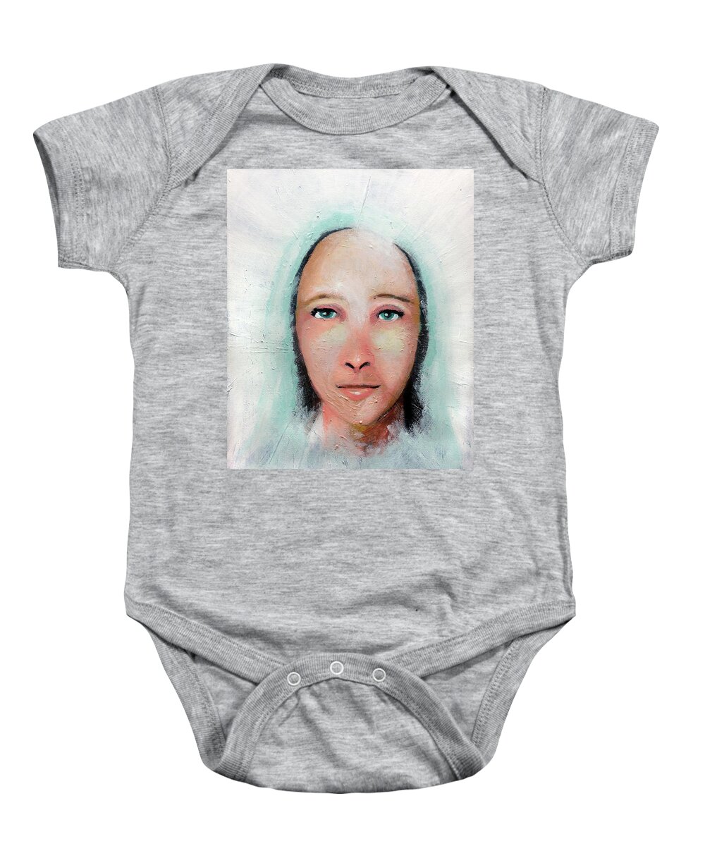 Blessed Virgin Mary Baby Onesie featuring the painting Mary by Steve Gamba
