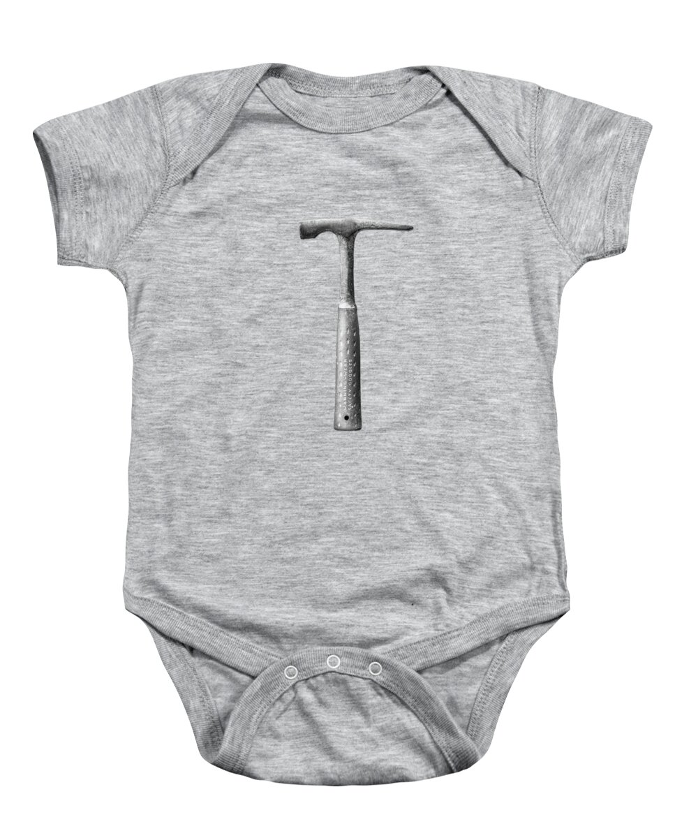 Art Baby Onesie featuring the photograph Masonry Hammer on Plywood 63 in BW by YoPedro
