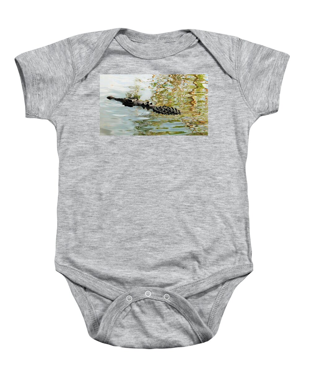 Raw And Untouched Northern Territory Series By Lexa Harpell Baby Onesie featuring the photograph Meet Saltie - The Saltwater Crocodile Again by Lexa Harpell