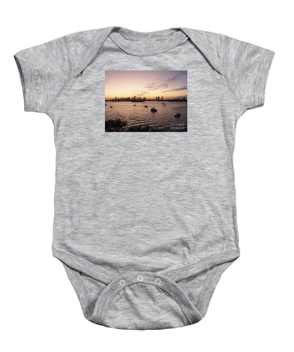 Miami Baby Onesie featuring the photograph Miami Florida At Dusk by Phil Perkins