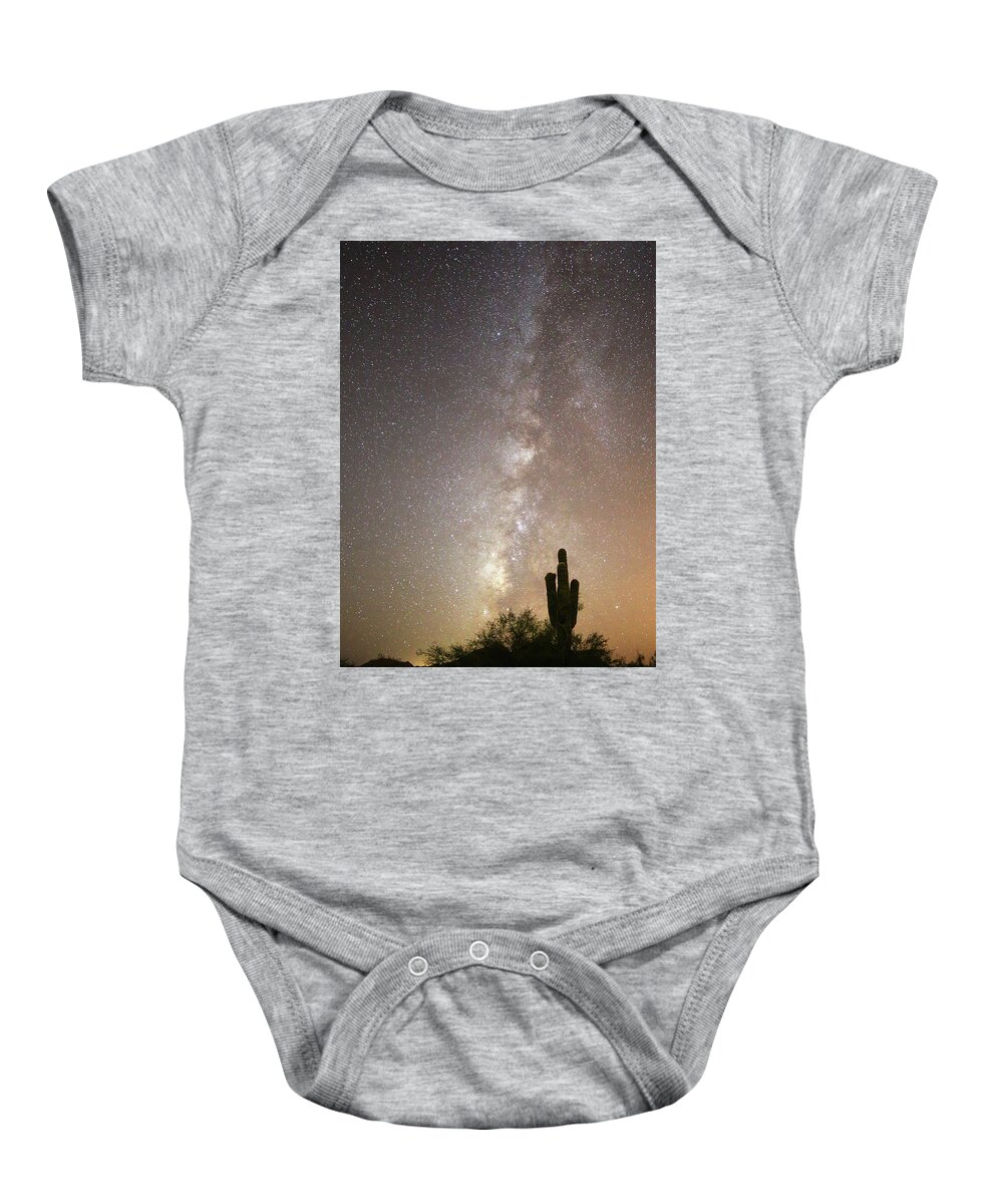 Cactus Baby Onesie featuring the photograph Milky Way and Saguaro Cactus by Jean Clark