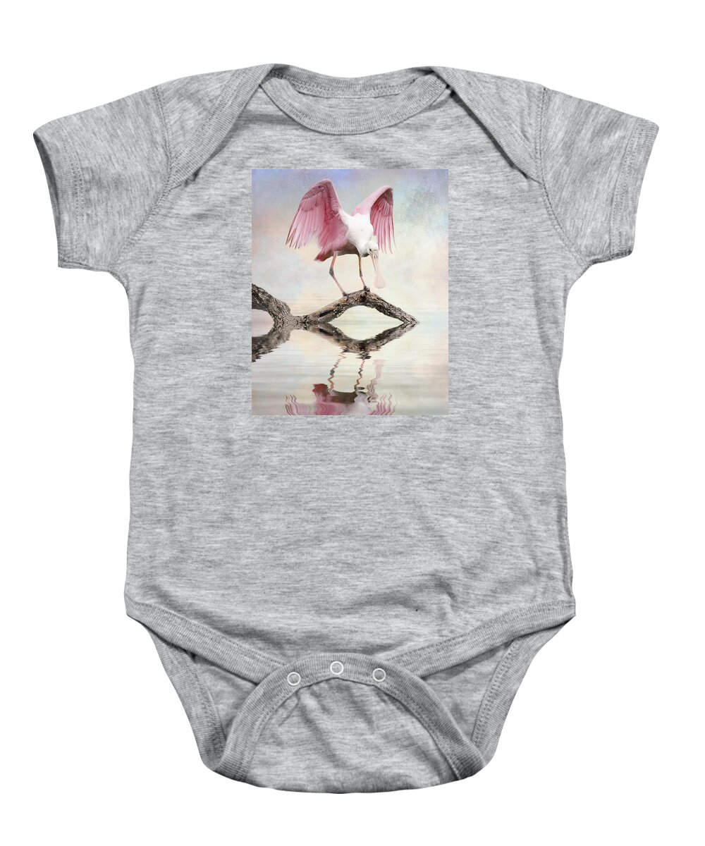 Roseate Spoonbill Baby Onesie featuring the photograph Mirror, Mirror, by Brian Tarr
