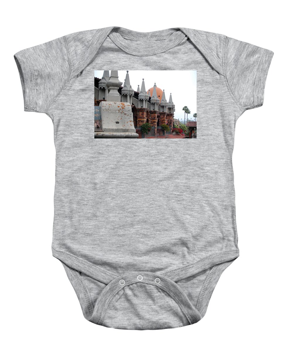 Mission Inn Baby Onesie featuring the photograph Mission Inn Authors Row by Amy Fose