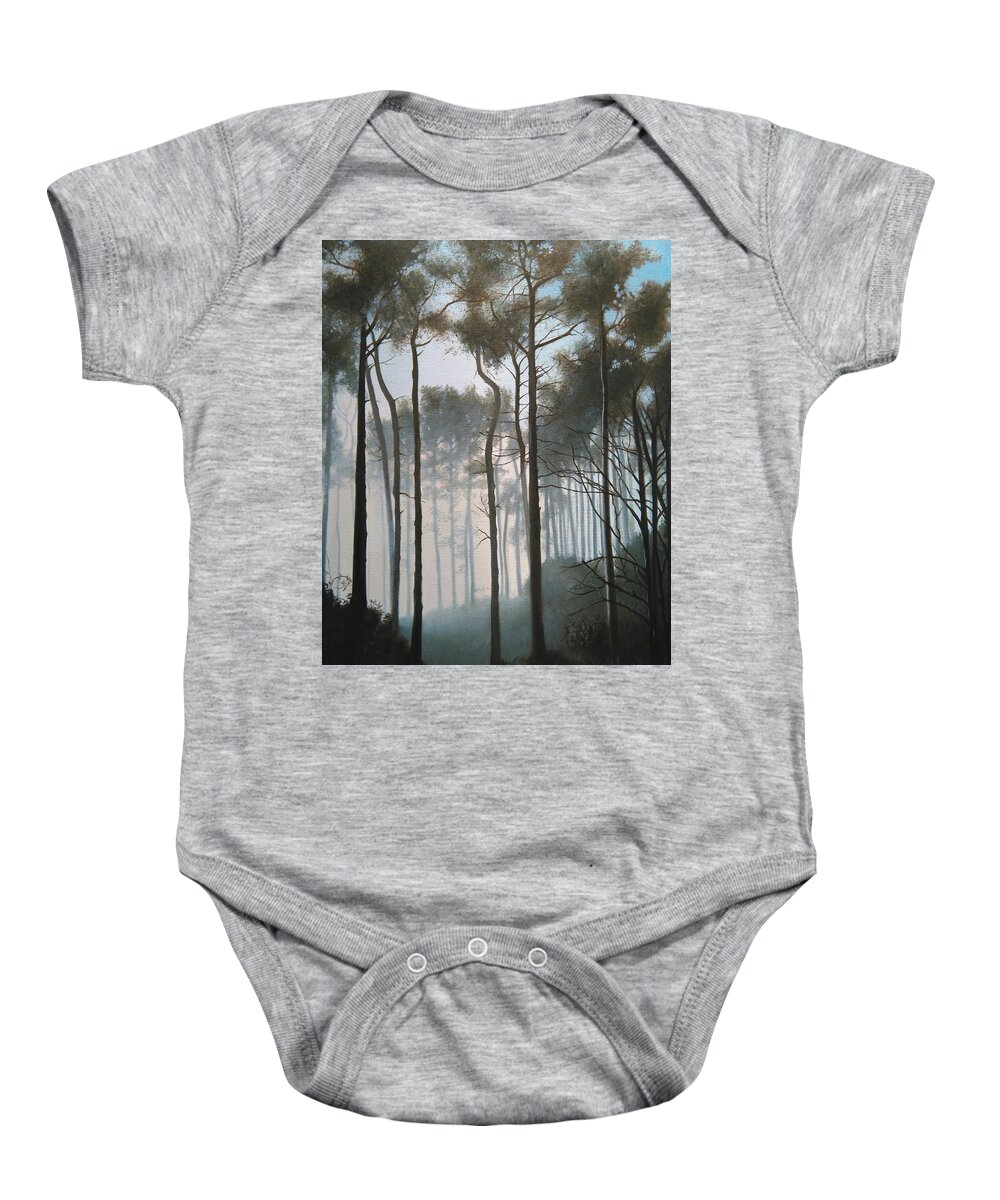 Trees Baby Onesie featuring the painting Misty Morning Walk by Caroline Philp