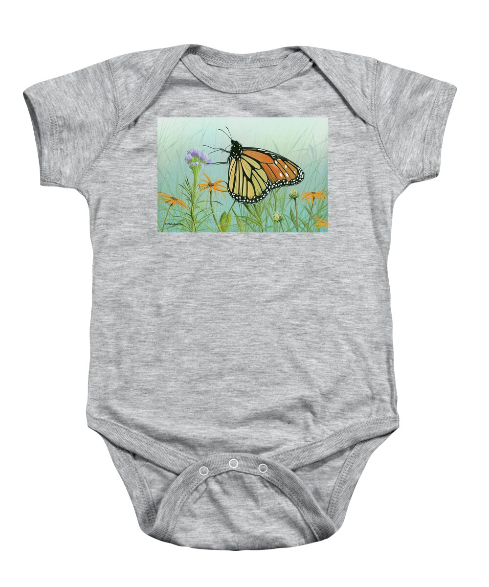Monarch Butterfly Baby Onesie featuring the painting Monarch Butterfly by Mike Brown
