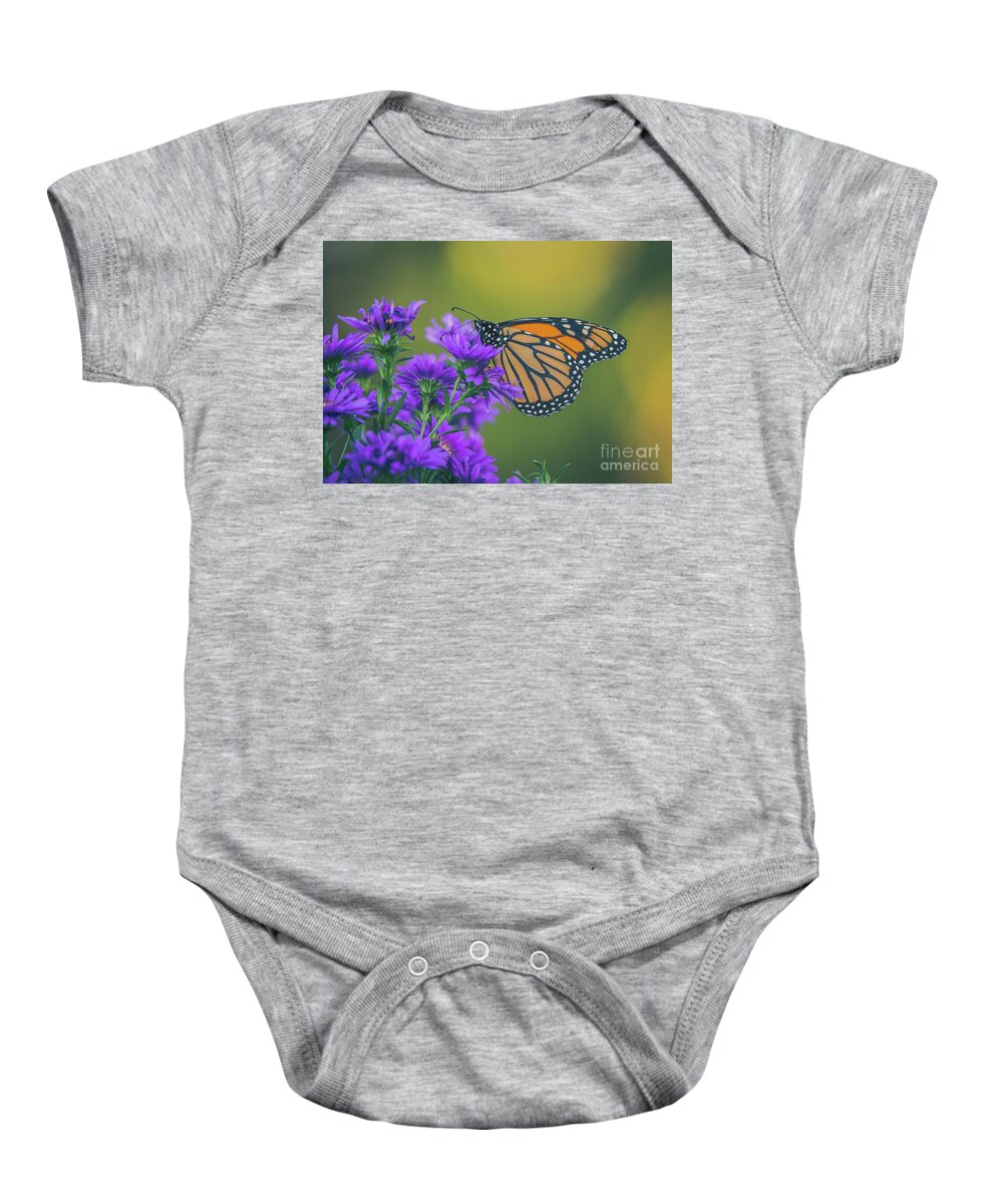 Cheryl Baxter Photography Baby Onesie featuring the photograph Monarch on Asters by Cheryl Baxter