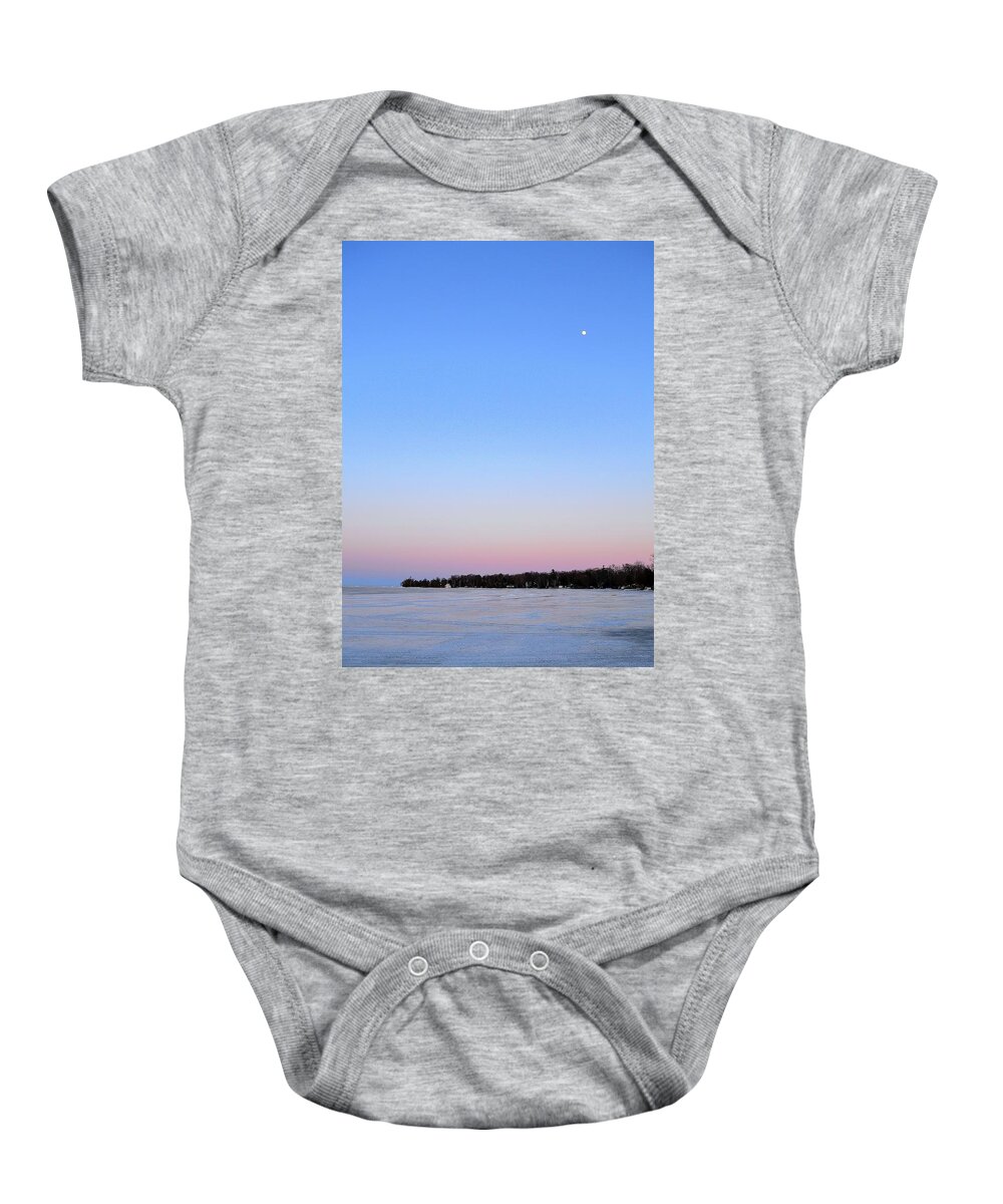 Abstract Baby Onesie featuring the digital art Moon At Sunset by Lyle Crump