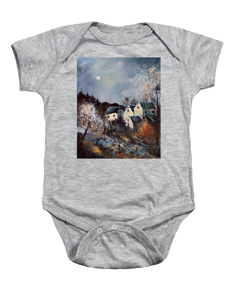 Village Baby Onesie featuring the painting Moonshine by Pol Ledent