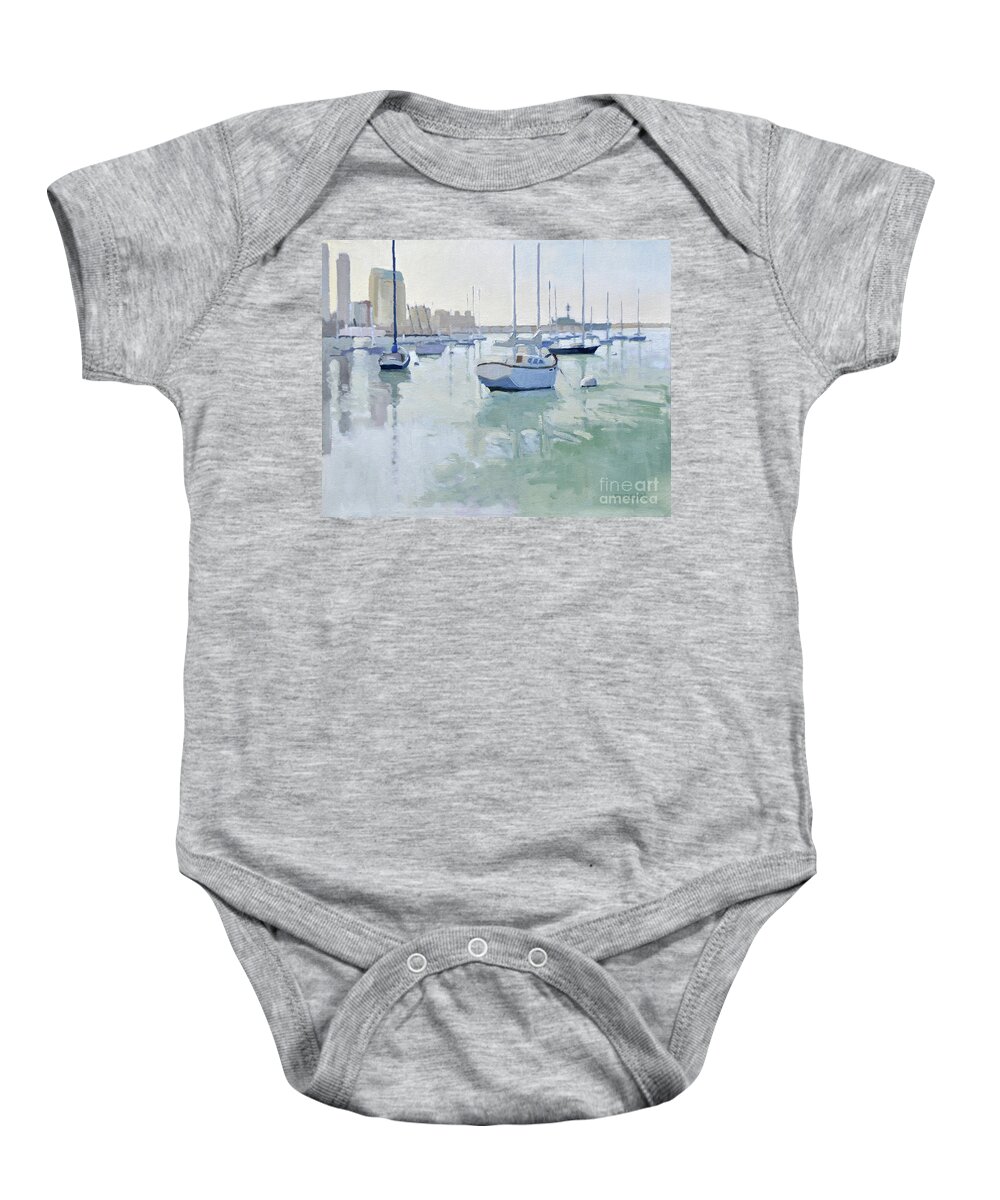 Sailboats Baby Onesie featuring the painting Moored Boats on San Diego Harbor by Paul Strahm