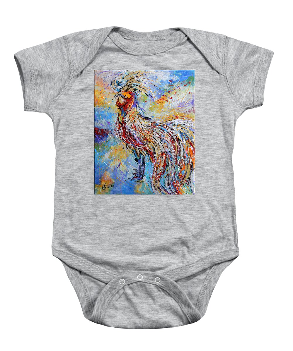 Long Tail Rooster Baby Onesie featuring the painting Morning Call by Jyotika Shroff