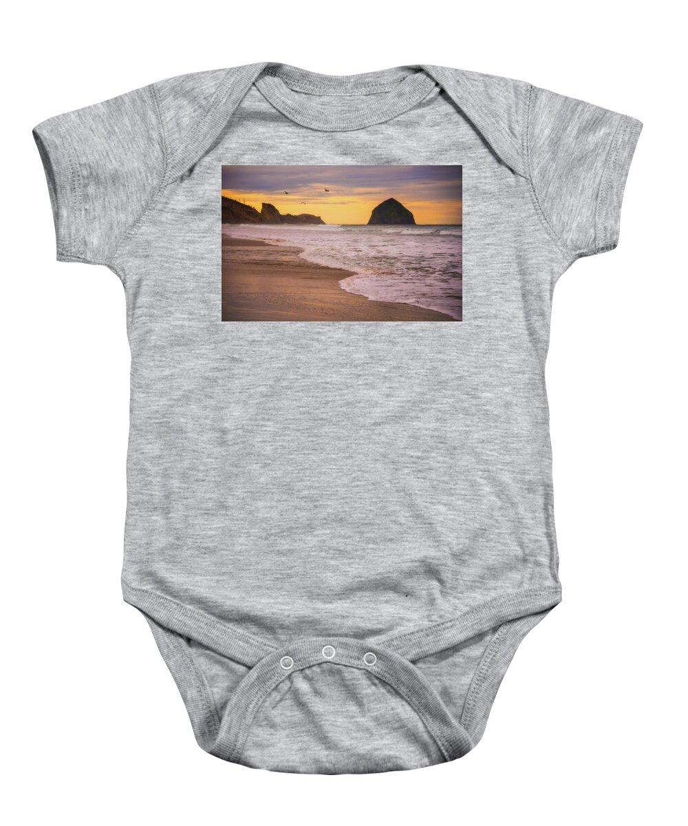 Oregon Baby Onesie featuring the photograph Morning Flight over Cape Kiwanda by Darren White