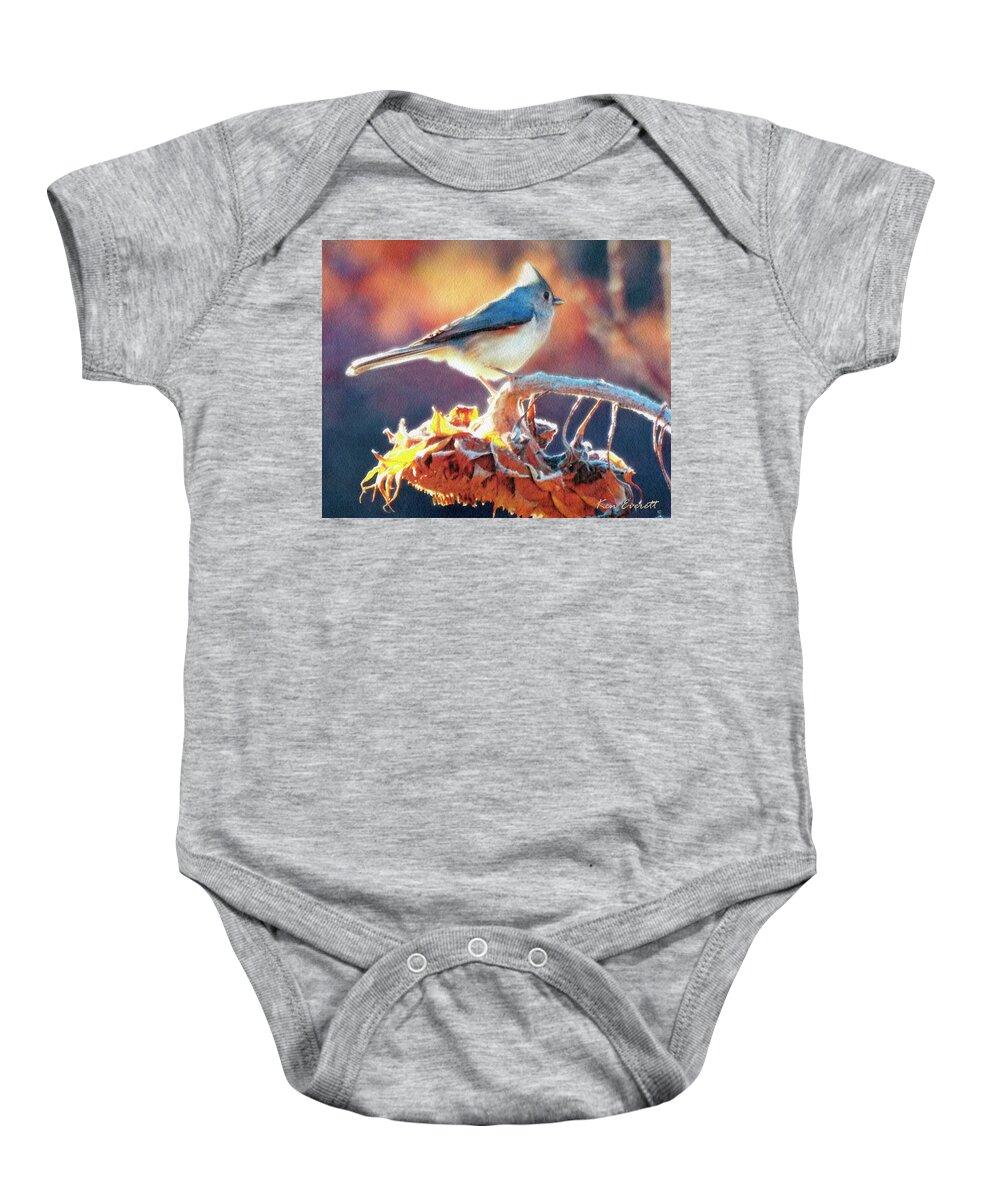 Tufted Titmouse Baby Onesie featuring the digital art Morning Glow by Ken Everett
