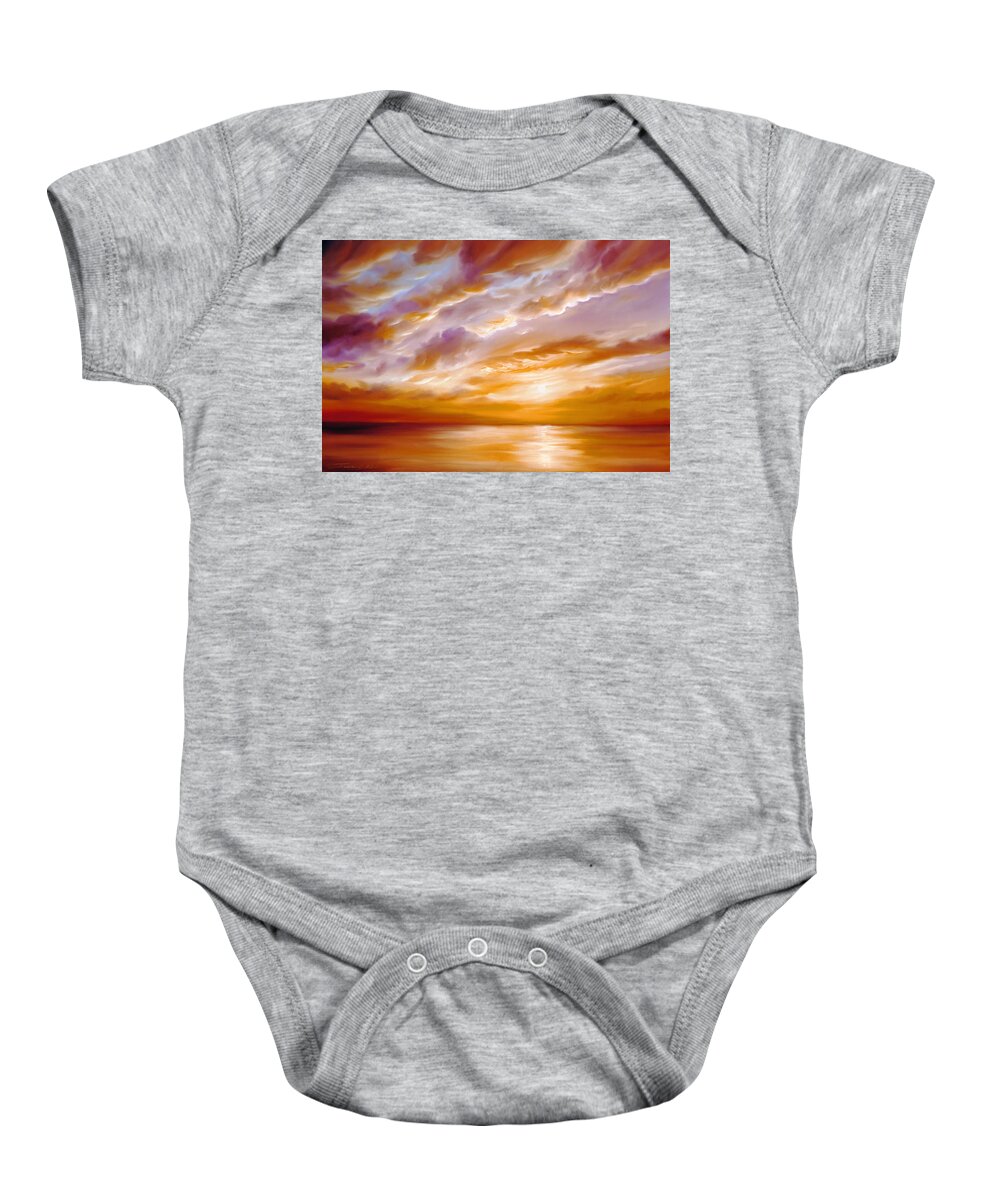 Sunrise; Sunset; Power; Glory; Cloudscape; Skyscape; Purple; Red; Blue; Stunning; Landscape; James C. Hill; James Christopher Hill; Jameshillgallery.com; Ocean; Lakes; Creation; Genesis; Lowcountry Baby Onesie featuring the painting Morning Grace by James Hill