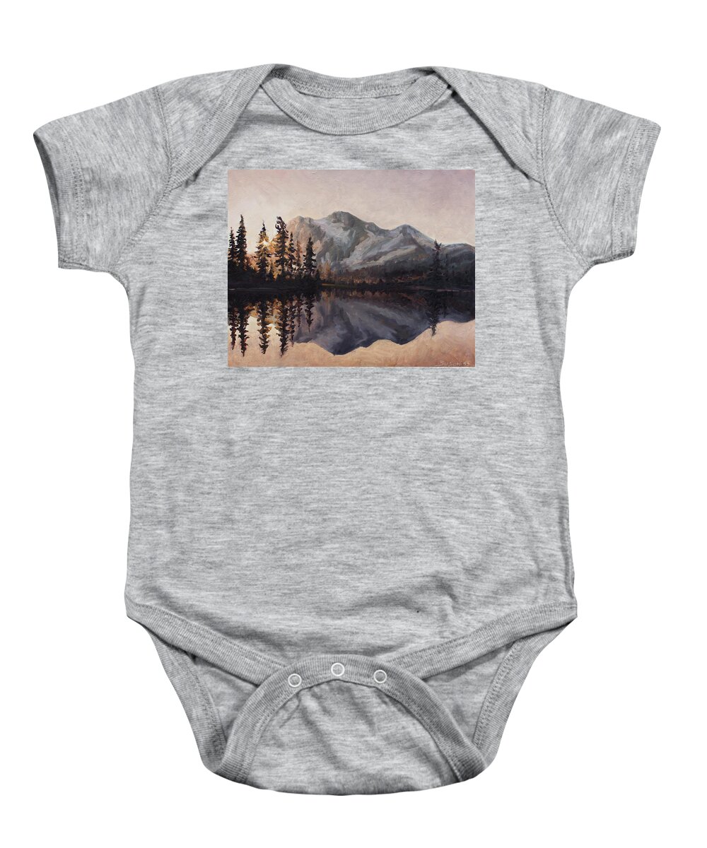 Mountain Baby Onesie featuring the painting Morning has broken by Marco Busoni